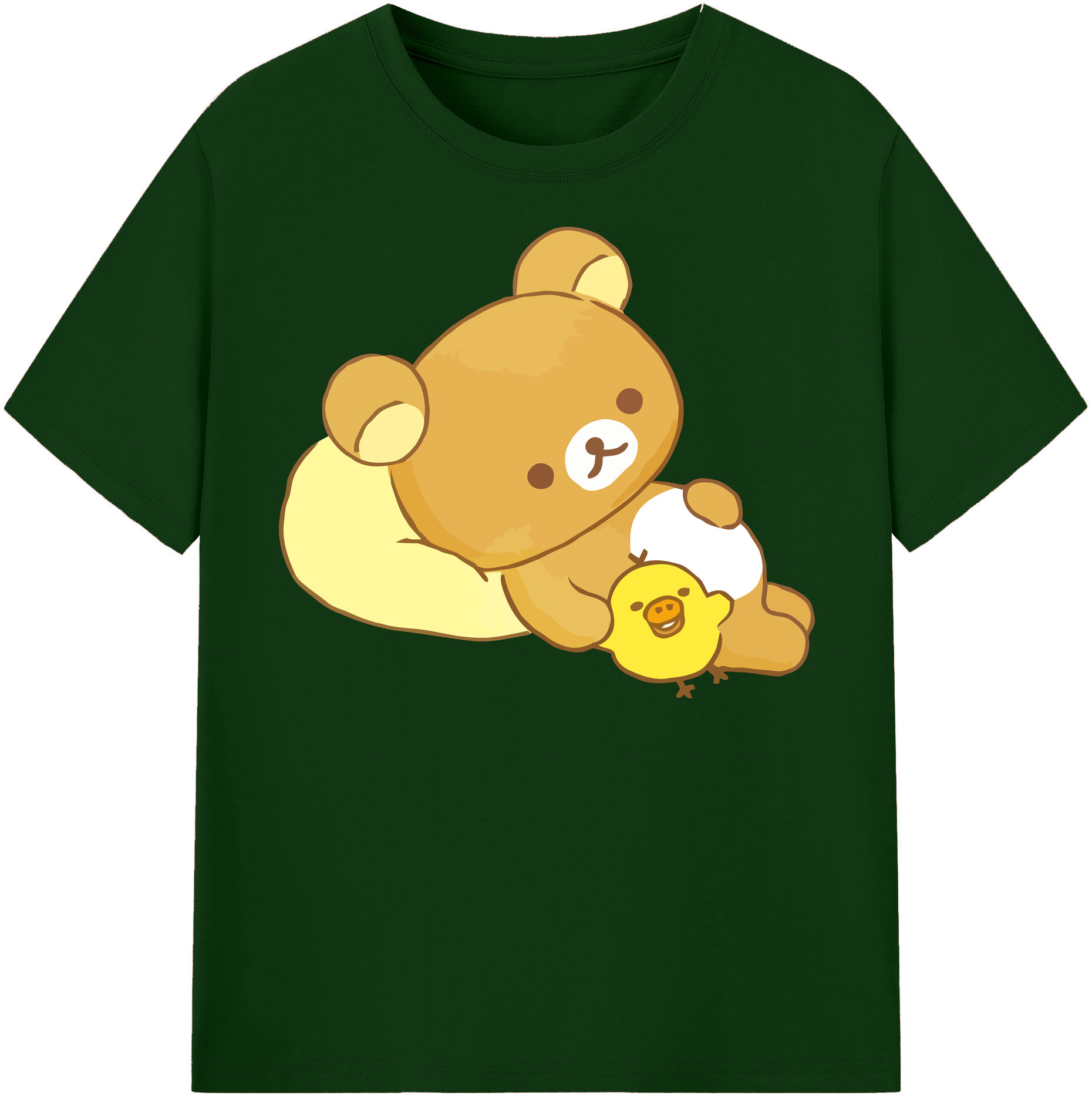 （画像用） リラックマ リラックマ キイロイトリ Rilakkuma Korilakkuma Kiiroitori 綿100％半袖Tシャツ（フロントプリント）